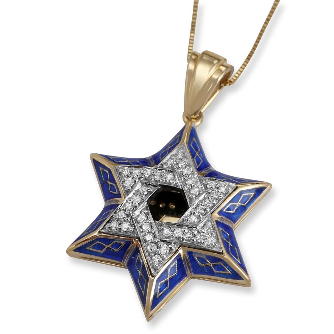 Anbinder Jewelry 14K Yellow Gold Star of David Diamond Pendant with Blue Enamel main product photo