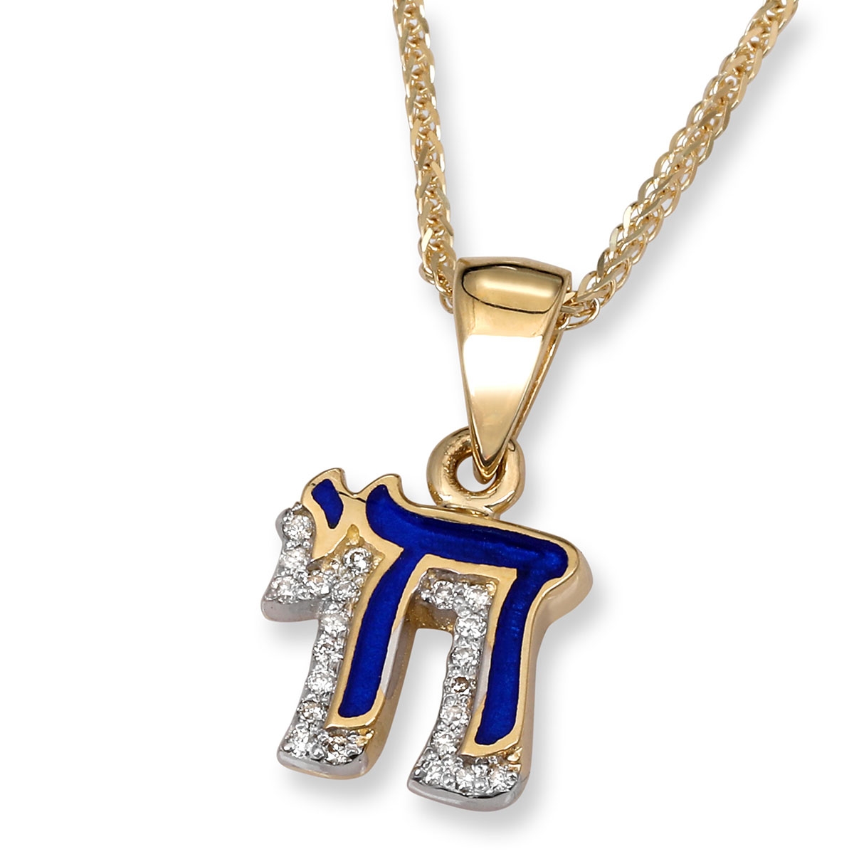 Anbinder Jewelry Diamond-Accented 14K Yellow Gold and Blue Enamel Chai Pendant main product photo