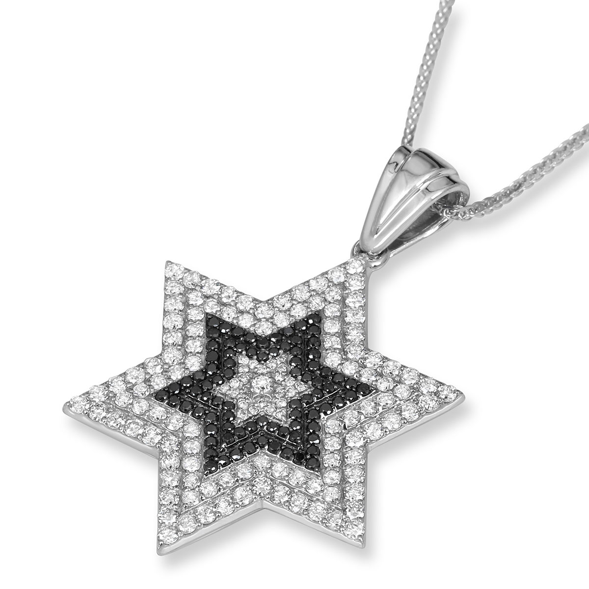 Anbinder Jewelry Luxurious 14K White Gold Star of David Pendant With White and Black Diamonds main product photo