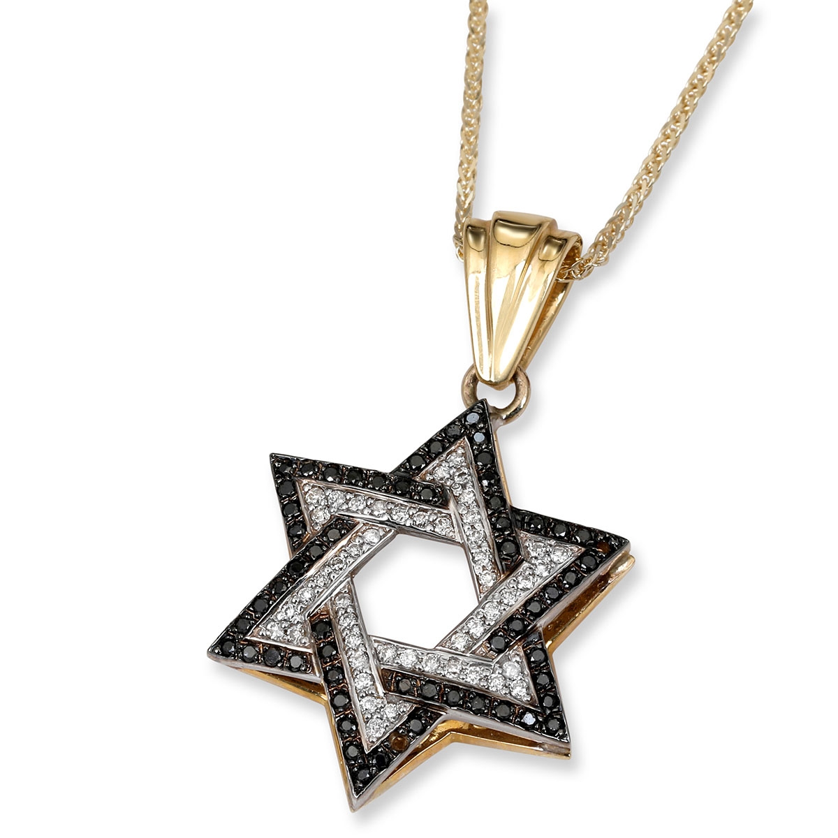 Two-Toned 14K Gold Star of David Pendant With Black and White Diamonds main product photo