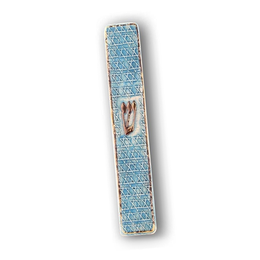 Art in Clay Handmade Blue Star of David Ceramic Mezuzah with 24K Gold main product photo