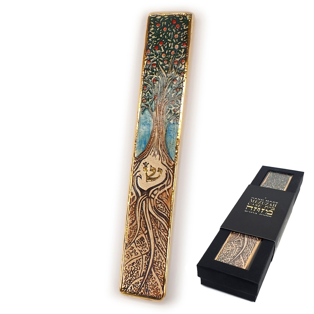 Art in Clay Handmade Ceramic Tree of Life Mezuzah Case With Shin main product photo
