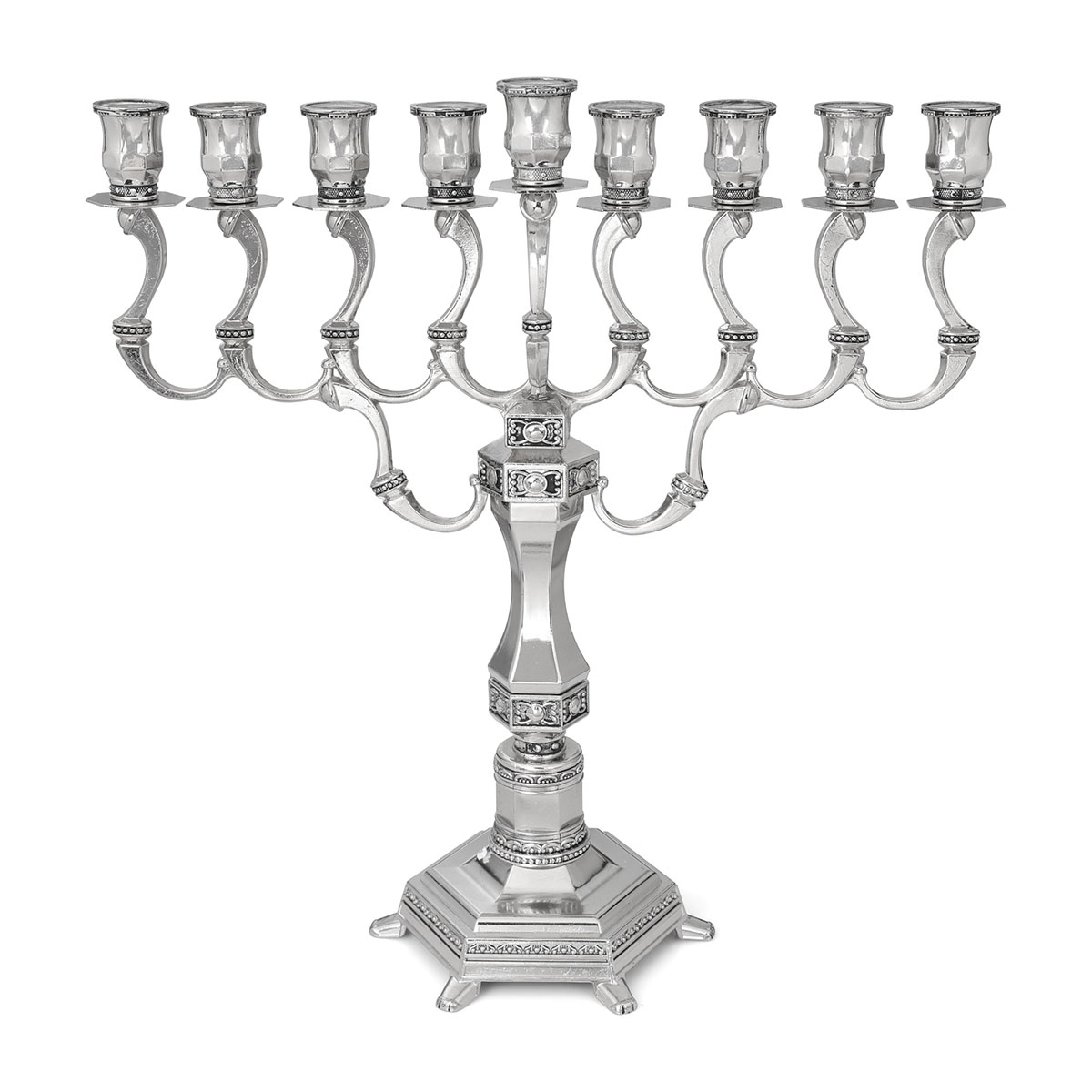 Traditional Antique-Style Nickel Hanukkah Menorah  main product photo