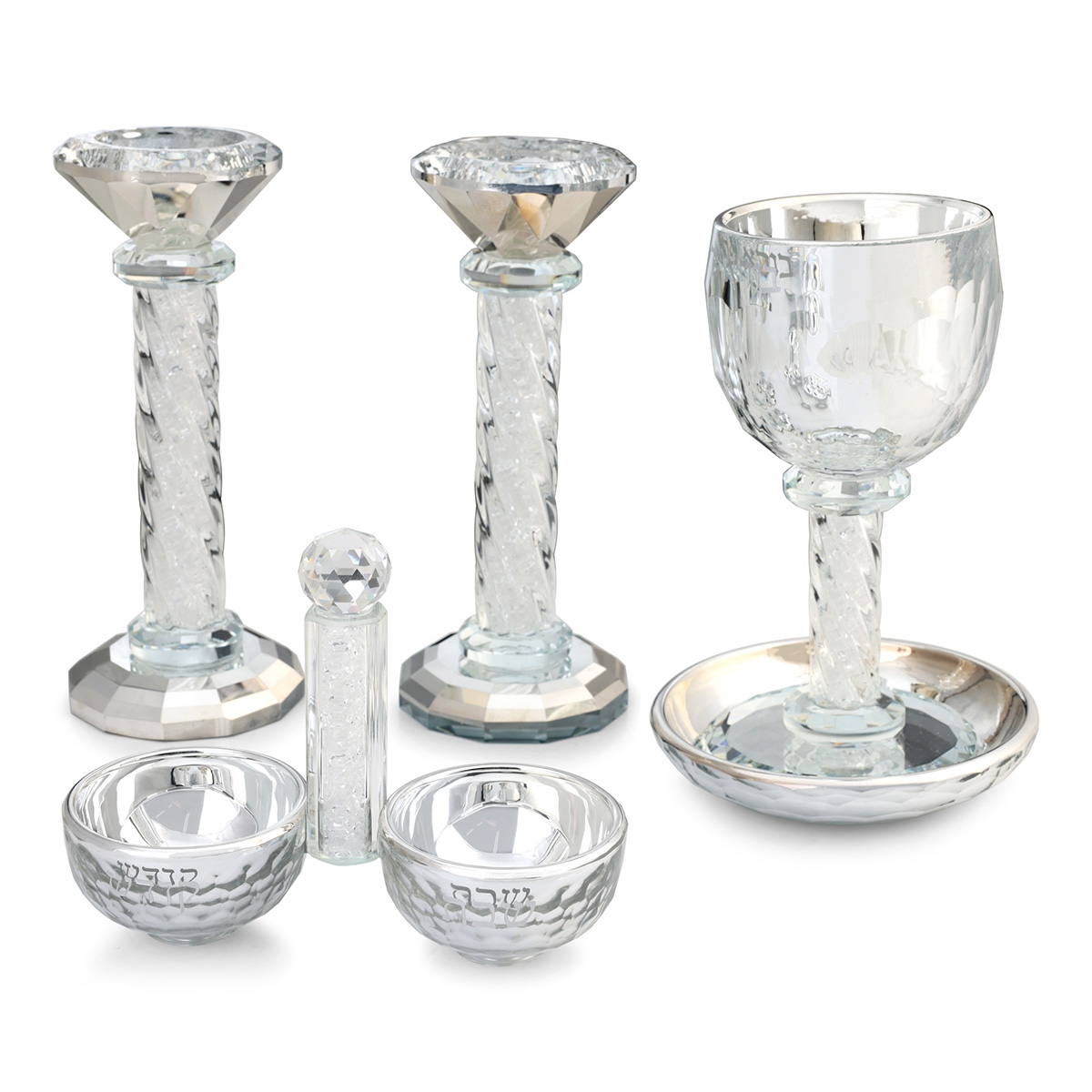 Crystal Shabbat Set- Candlesticks, Kiddush Cup, and Salt Dish main product photo