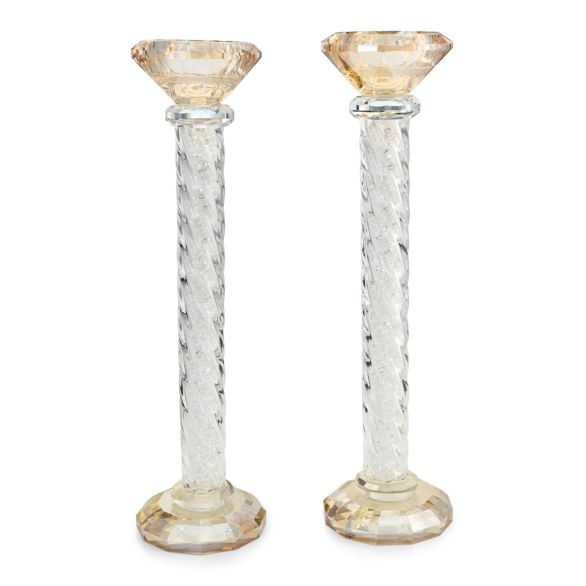 Tall Crystal Candlesticks with Yellow Tint main product photo