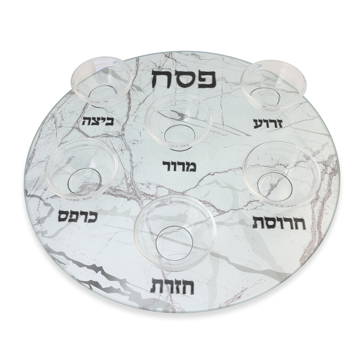 Light Marble Design Glass Passover Seder Plate - Raised Cups main product photo