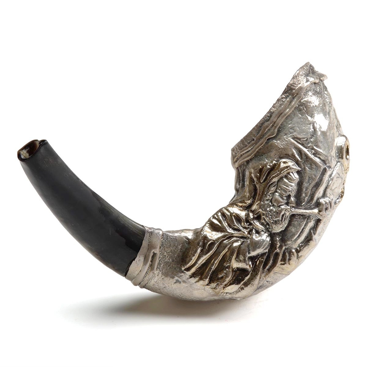 Barsheshet-Ribak Man Blowing Shofar Silver-Plated Ram’s Horn Shofar main product photo