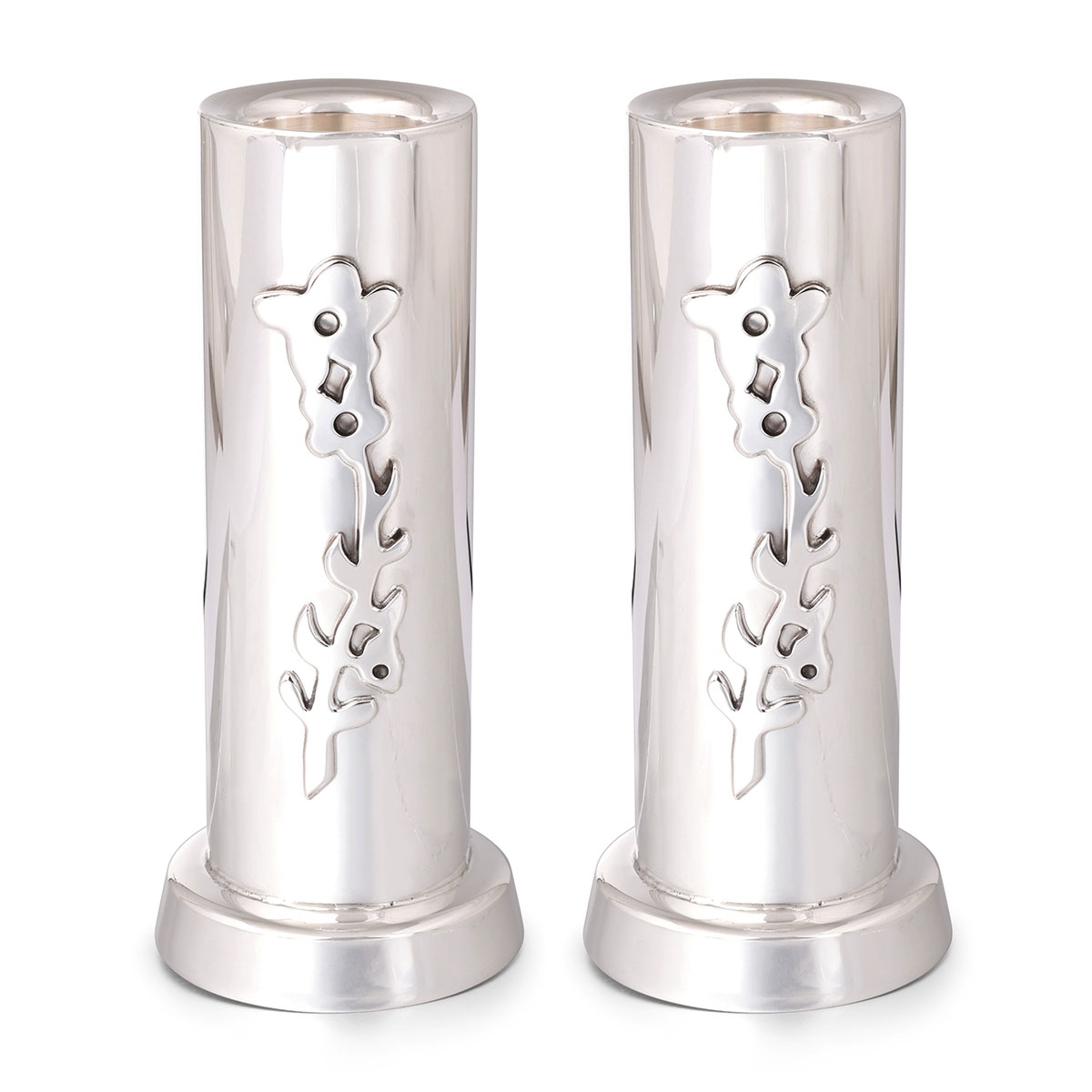 Bier Judaica Handcrafted Sterling Silver Shabbat Candlesticks With Floral Design main product photo