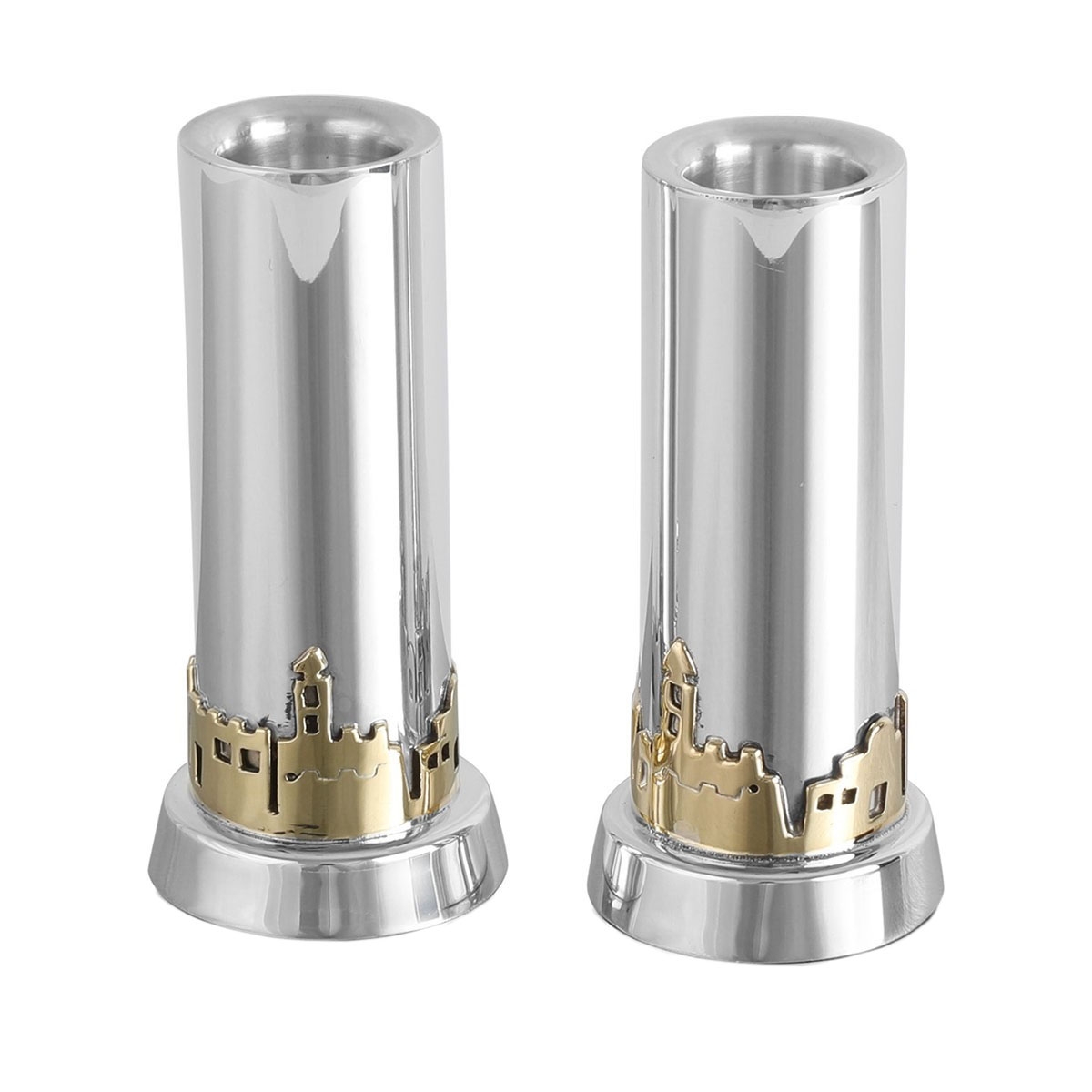 Bier Judaica 925 Sterling Silver "Jerusalem of Gold" Candlesticks main product photo