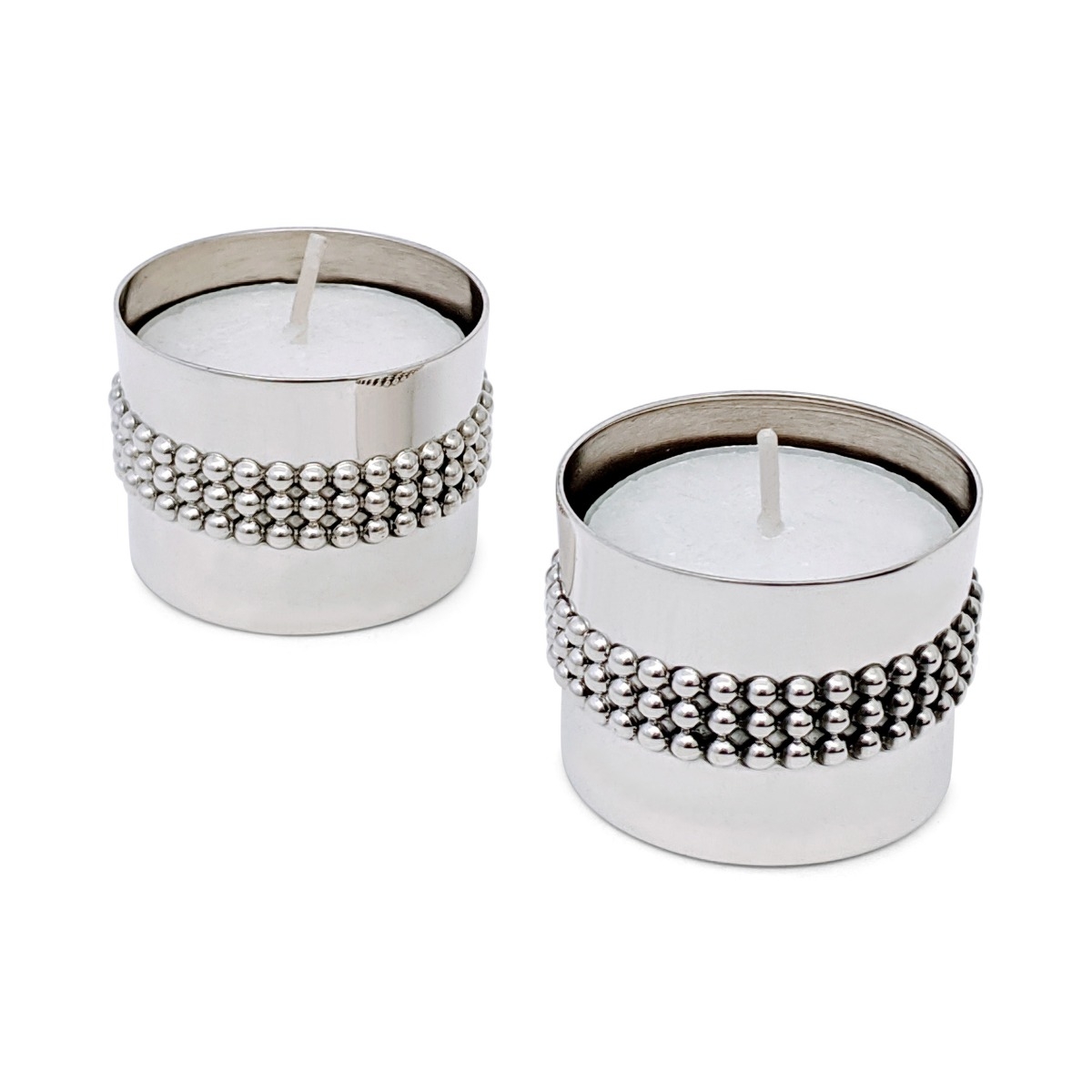 Bier Judaica 925 Sterling Silver Handcrafted Dual Travel Shabbat Candlesticks With Pearl Design main product photo
