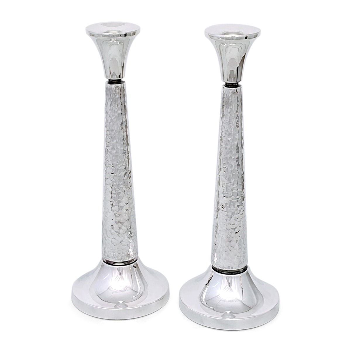 Bier Judaica 925 Sterling Silver Handcrafted Shabbat Candlesticks With Hammered Finish main product photo