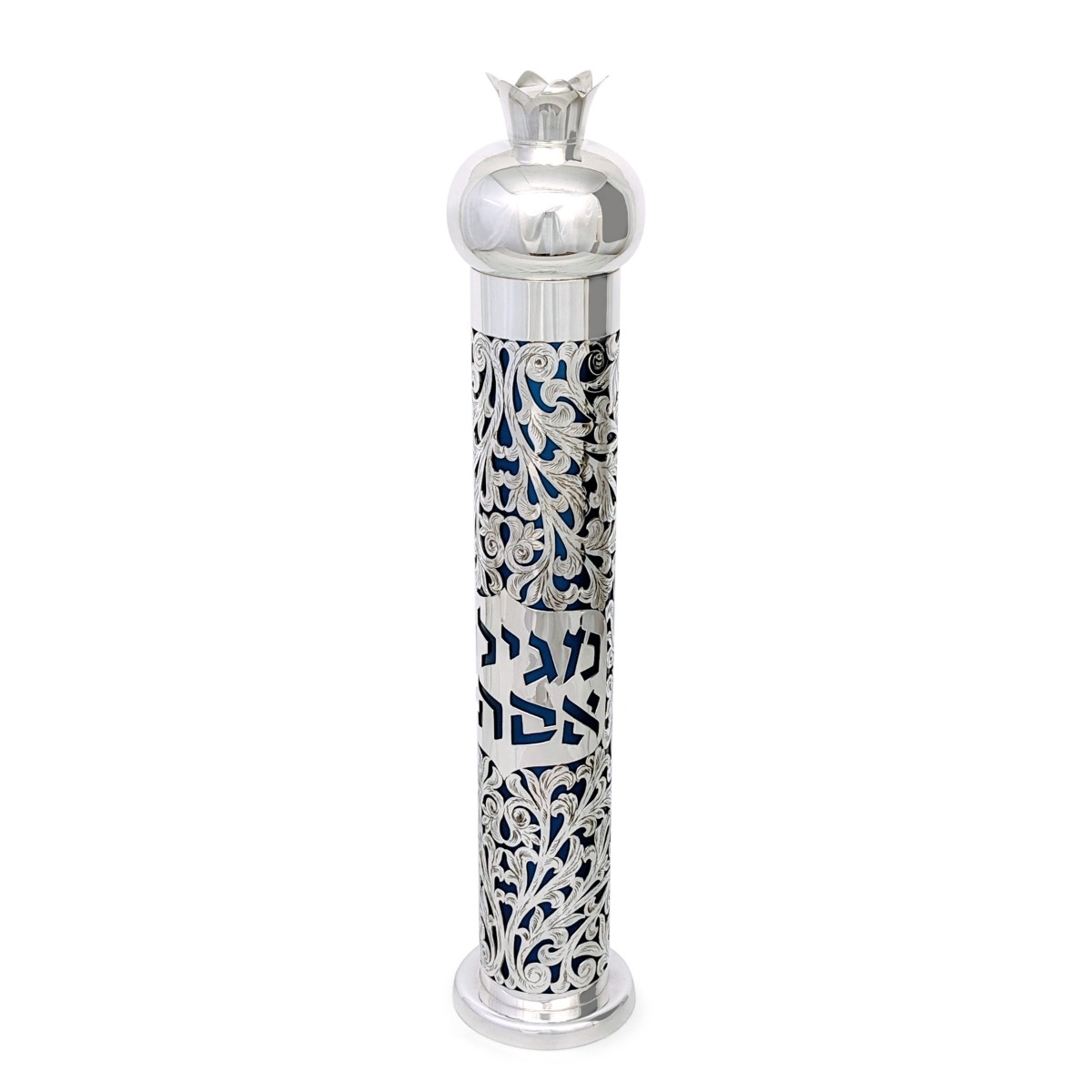 Bier Judaica 925 Sterling Silver Handcrafted Megillah Case With Leaves Design (Blue) main product photo