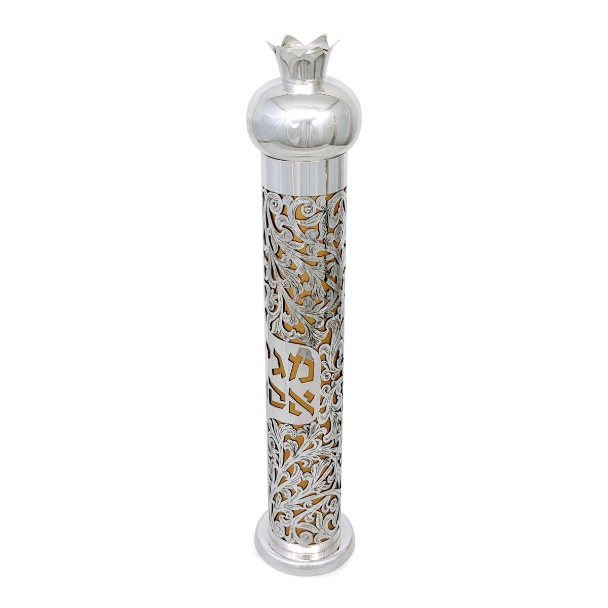 Bier Judaica 925 Sterling Silver Handcrafted Megillah Case With Leaves Design (Gold) main product photo
