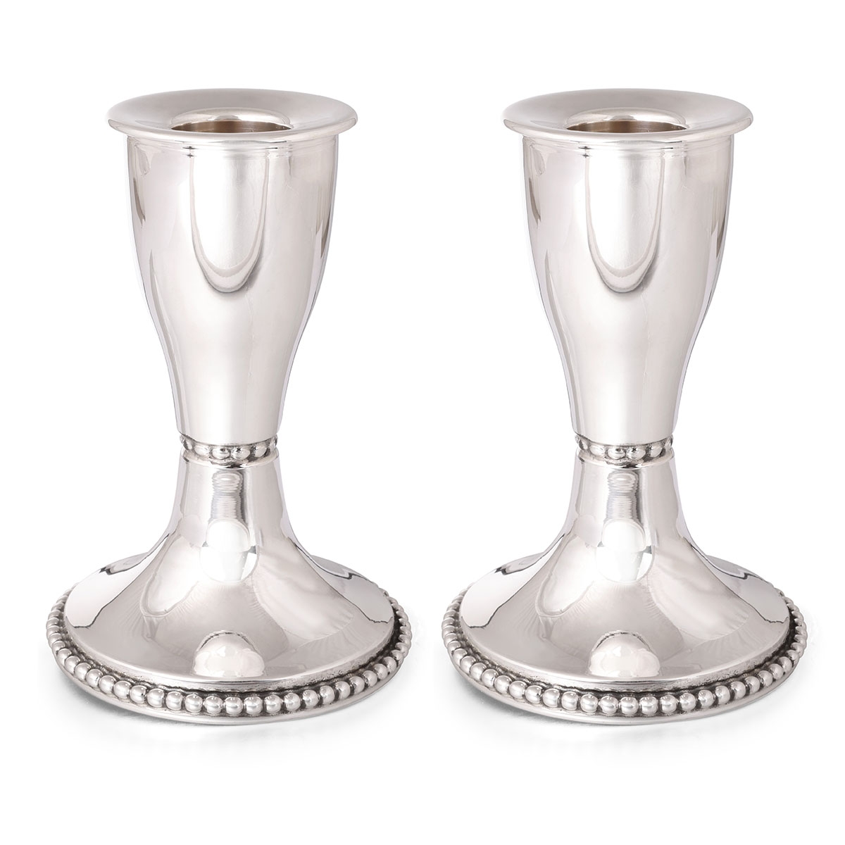 Bier Judaica 925 Sterling Silver Designer Candlesticks With Beaded Design main product photo