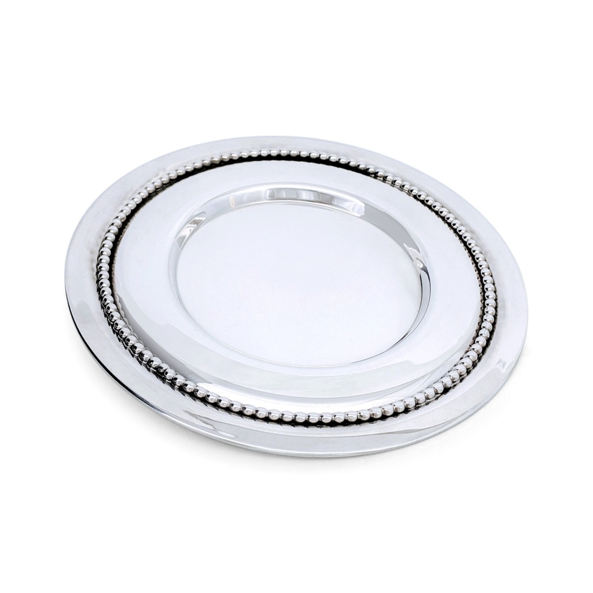 Handcrafted Sterling Silver Plate For Kiddush Cup With Pearl Design By Bier Judaica main product photo