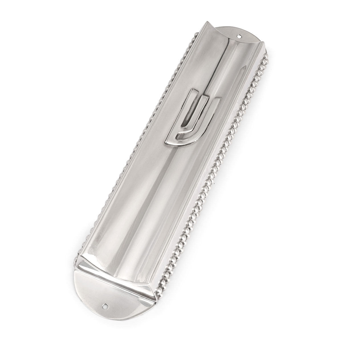 Bier Judaica Handcrafted Sterling Silver Ridged Mezuzah Case With Beaded Design main product photo