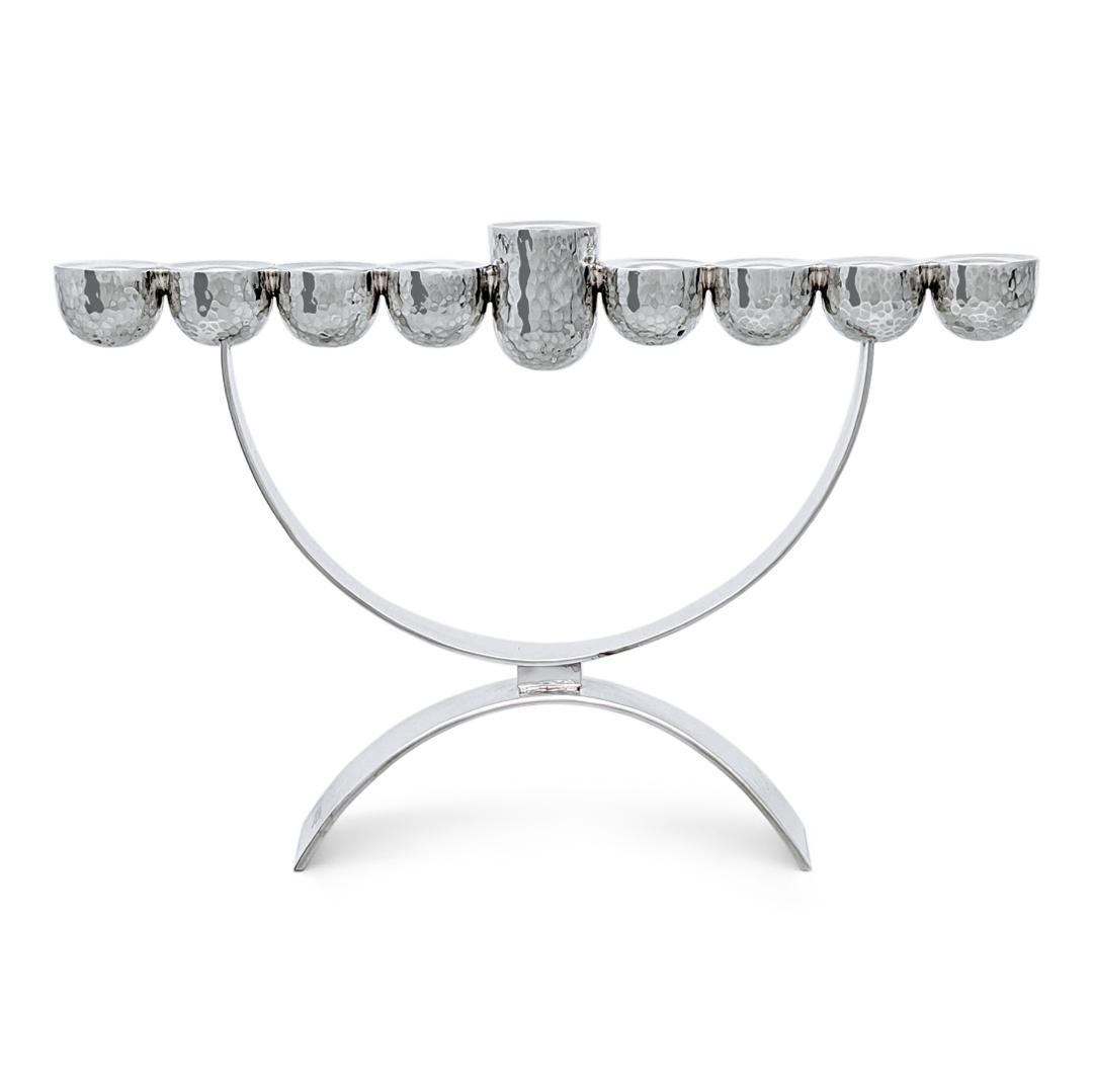 Bier Judaica 925 Sterling Silver Hammered Hemispheres Modern Hanukkah Menorah main product photo