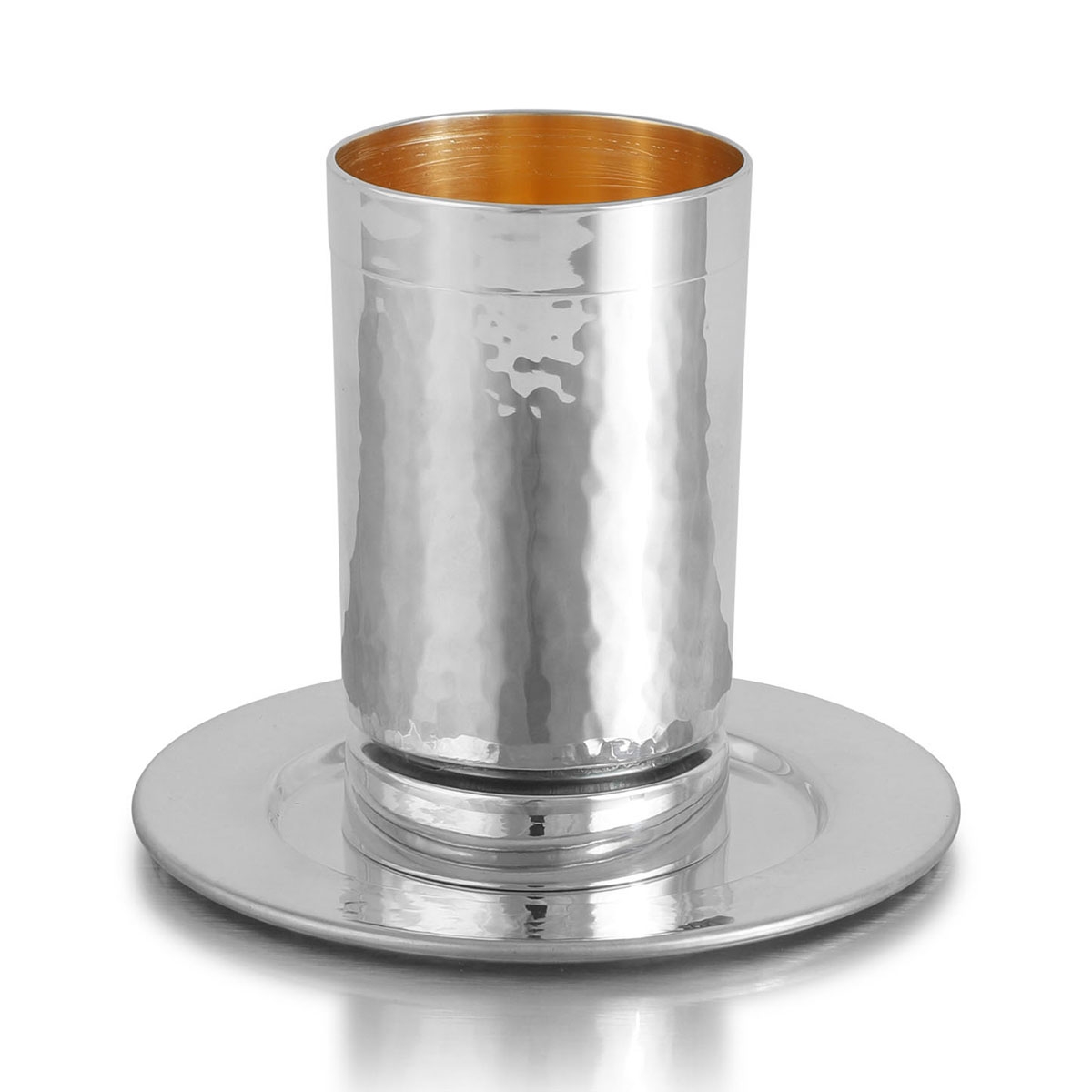 Bier Judaica 925 Sterling Silver Hammered Kiddush Cup With Polished Saucer main product photo