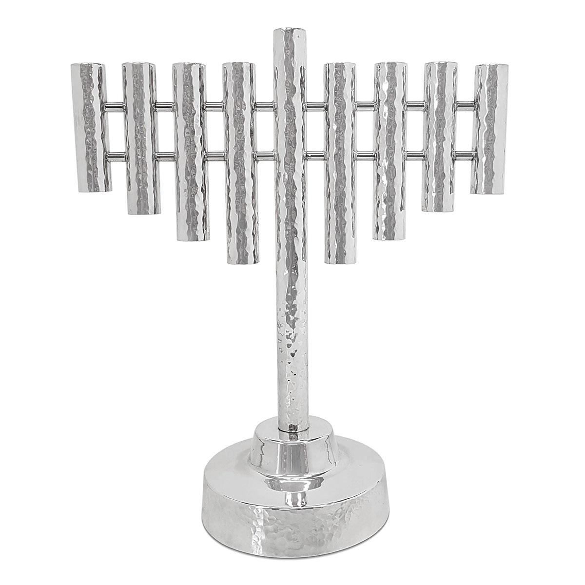 Bier Judaica 925 Sterling Silver Hammered Tubes Classic Hanukkah Menorah main product photo
