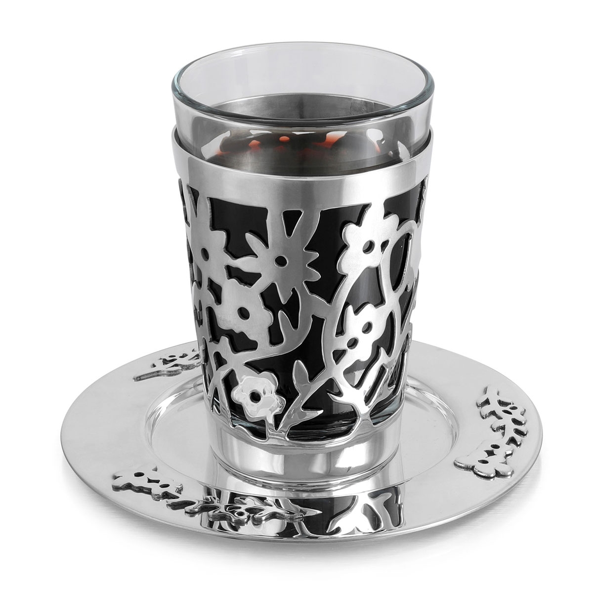 Bier Judaica 925 Sterling Silver Kiddush Cup Set With Floral Motif main product photo