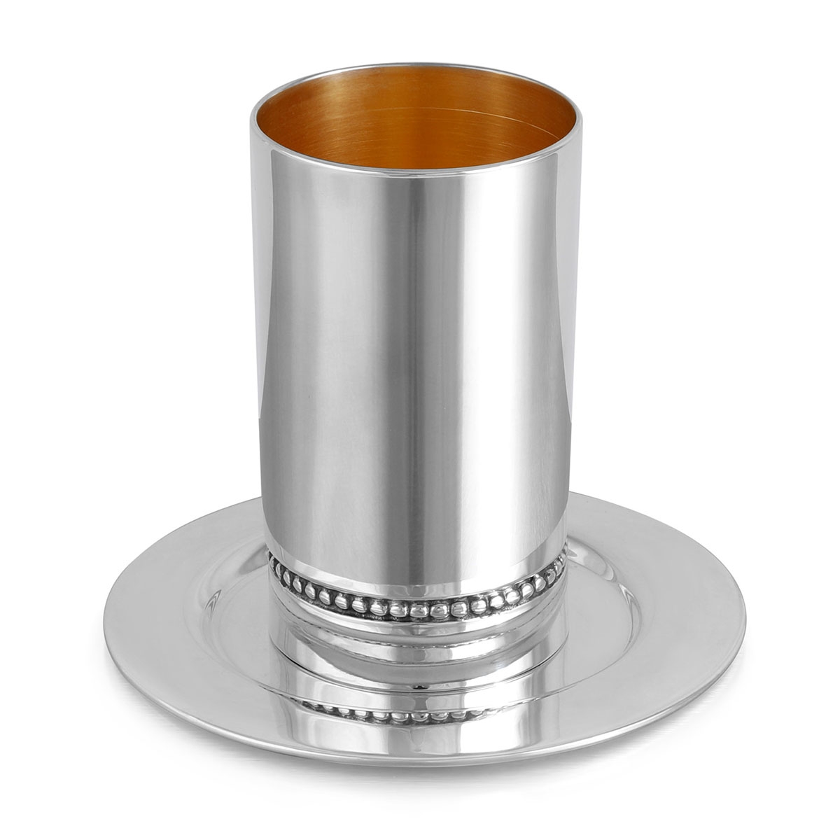 Bier Judaica Polished 925 Sterling Silver Kiddush Cup Set With Beaded Design main product photo