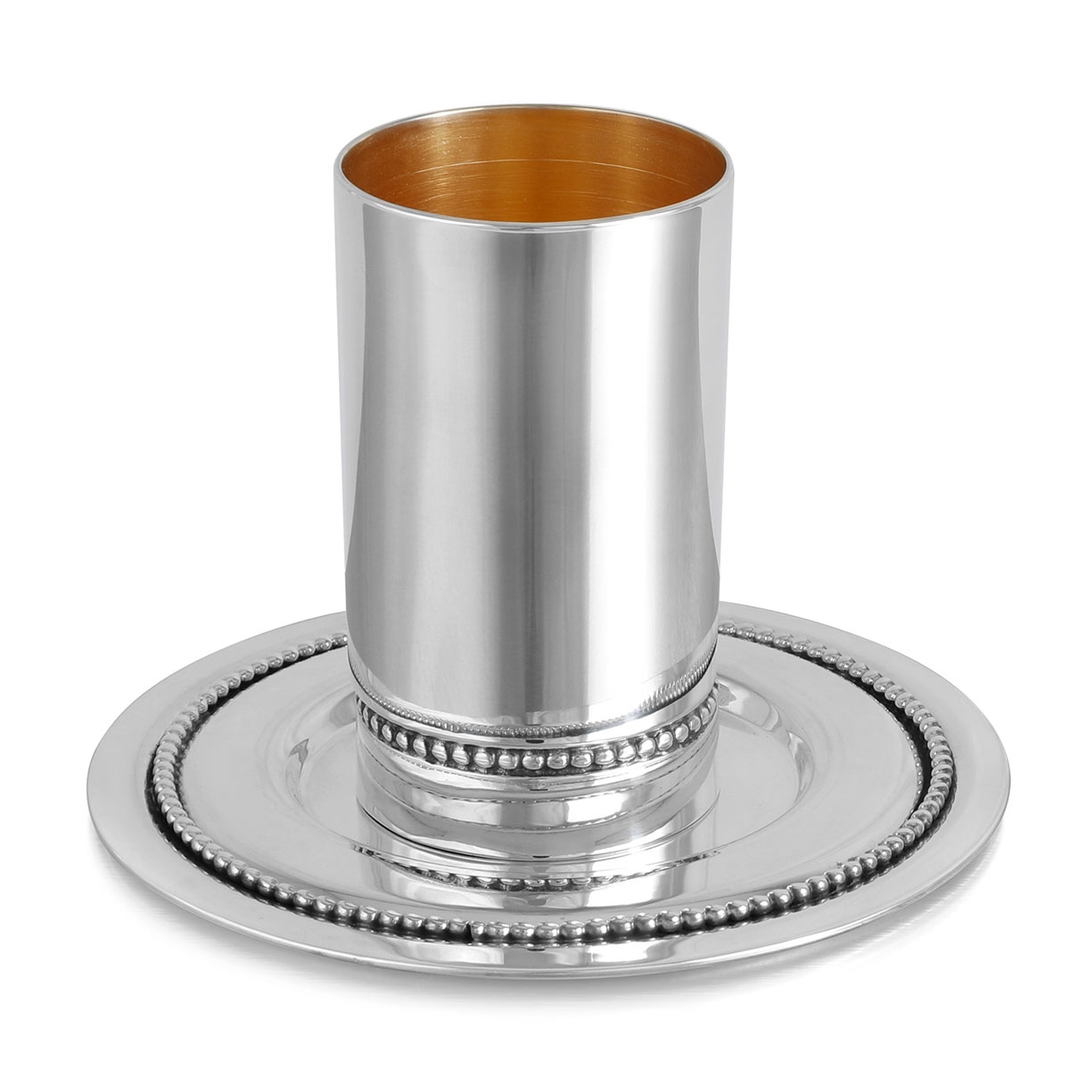 Bier Judaica Handcrafted 925 Sterling Silver Kiddush Cup Set With Beaded Design main product photo