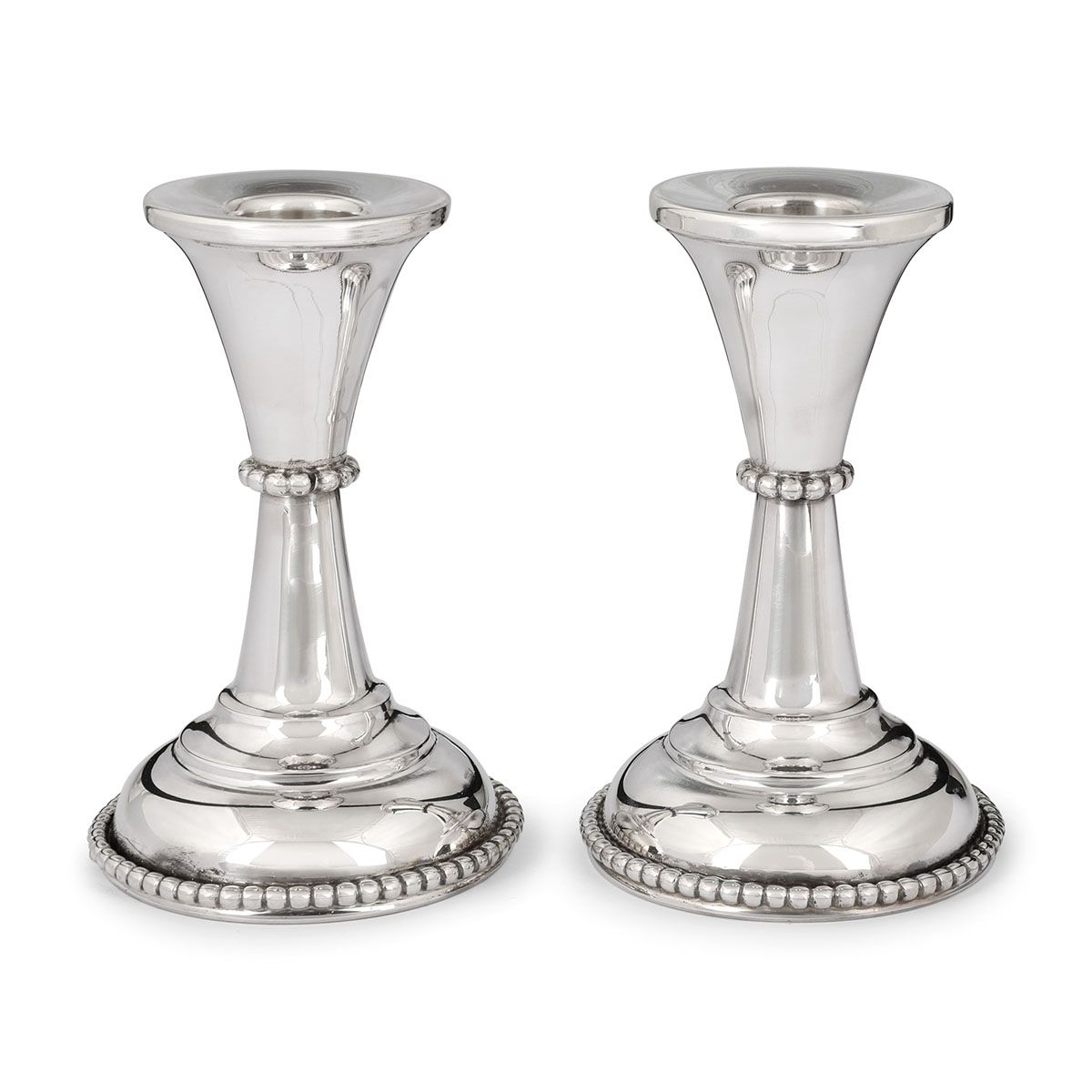 Bier Judaica Handcrafted Sterling Silver Shabbat Candlesticks With Beaded Design main product photo