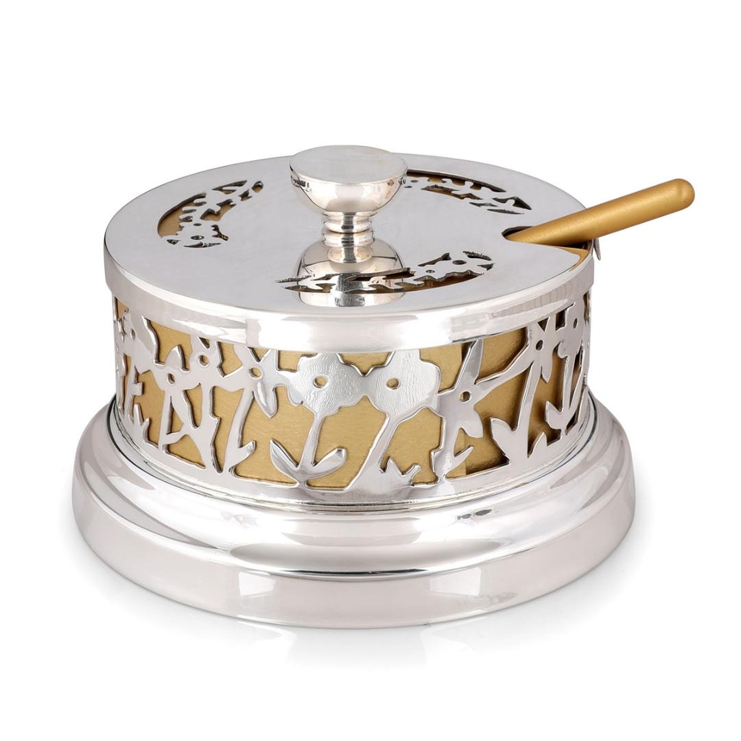 Bier Judaica Sterling Silver Floral Honey Dish with Background in Choice of Color main product photo