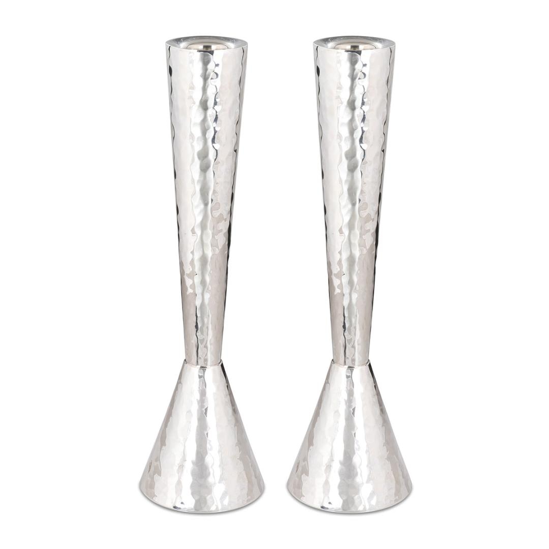 Bier Judaica Sterling Silver Hammered Cone Shabbat Candlesticks main product photo