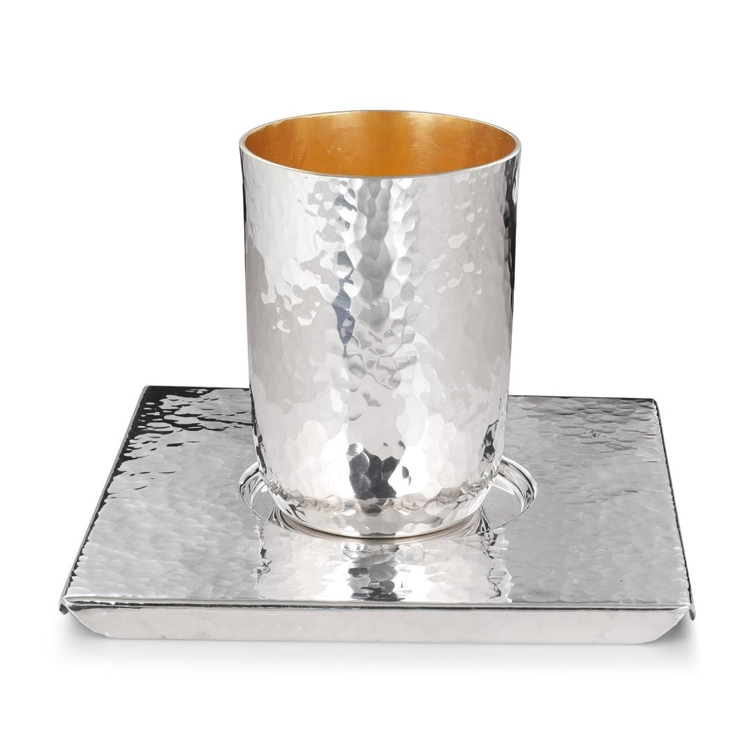 Bier Judaica Sterling Silver Hammered Kiddush Cup & Matching Saucer main product photo