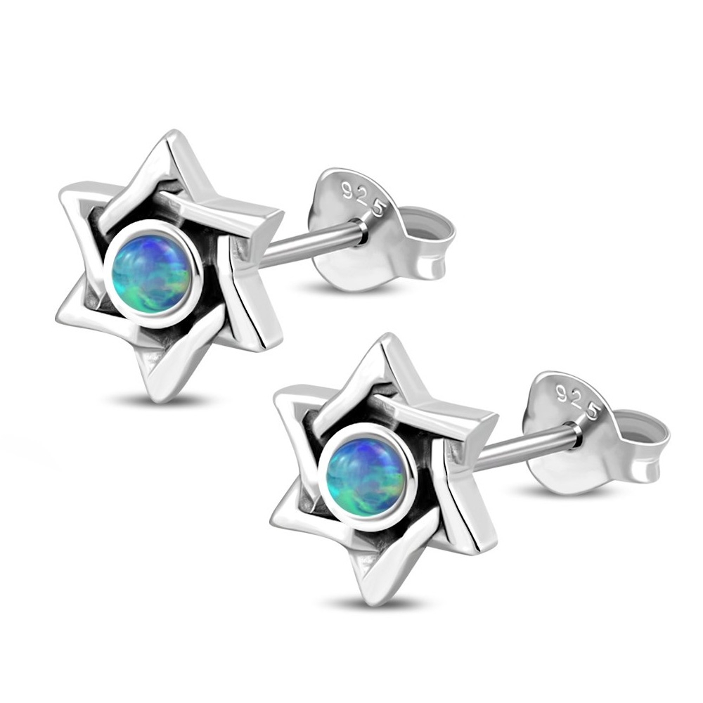 Sterling Silver Star of David Opal Stud Earrings  main product photo