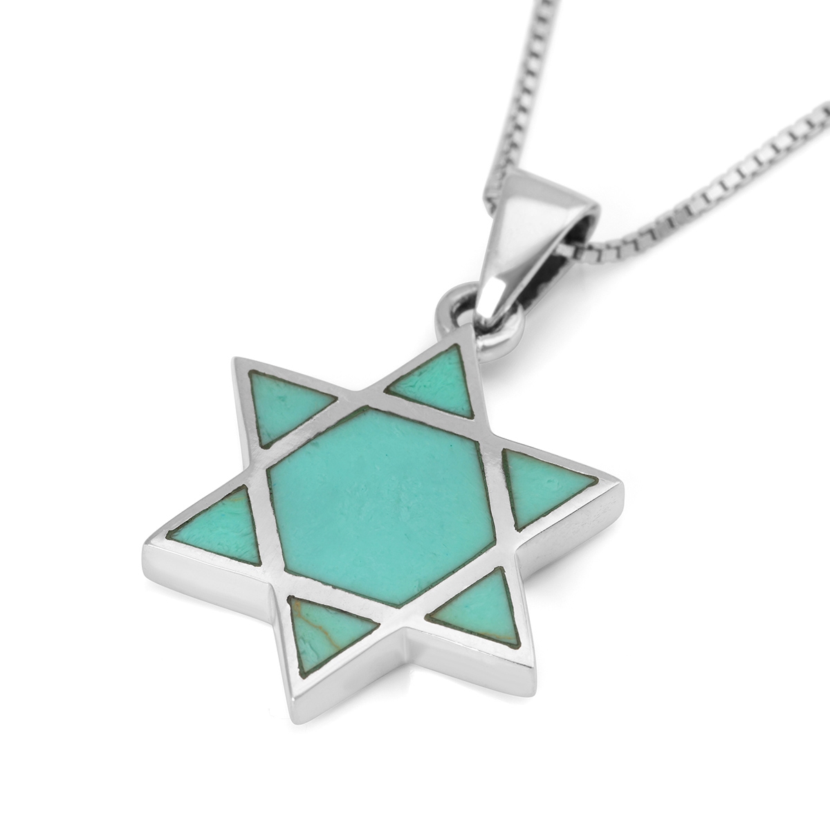 Sterling Silver Star of David Pendant Necklace with Turquoise Stone main product photo