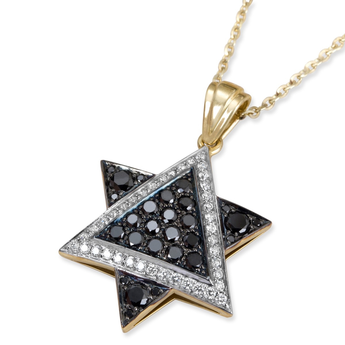14K Gold Star of David Pendant Accented With 66 White & Black Diamonds main product photo