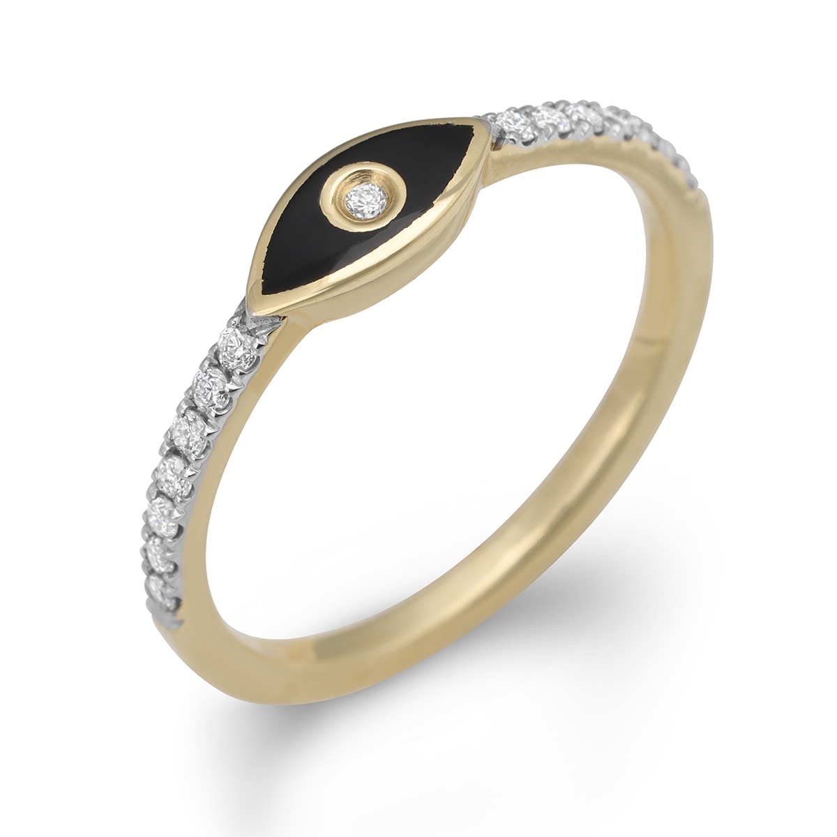 Diamond-Accented Evil Eye 14K Yellow Gold Ring (Black Enamel) main product photo
