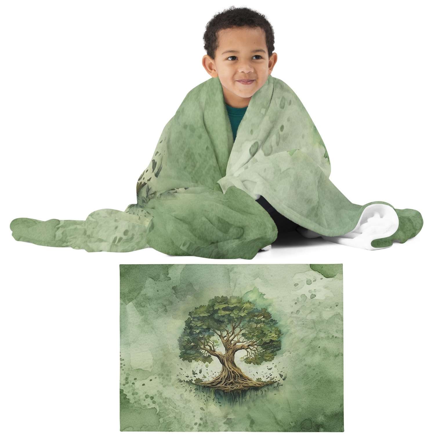 Blooming Tree of Life Green Throw Blanket main product photo