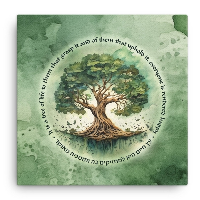 Blooming Tree of Life Print on Canvas - Green main product photo