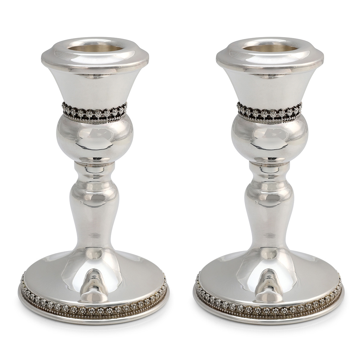 Handcrafted Sterling Silver Shabbat Candlesticks With Floral Filigree Design By Traditional Yemenite Art main product photo