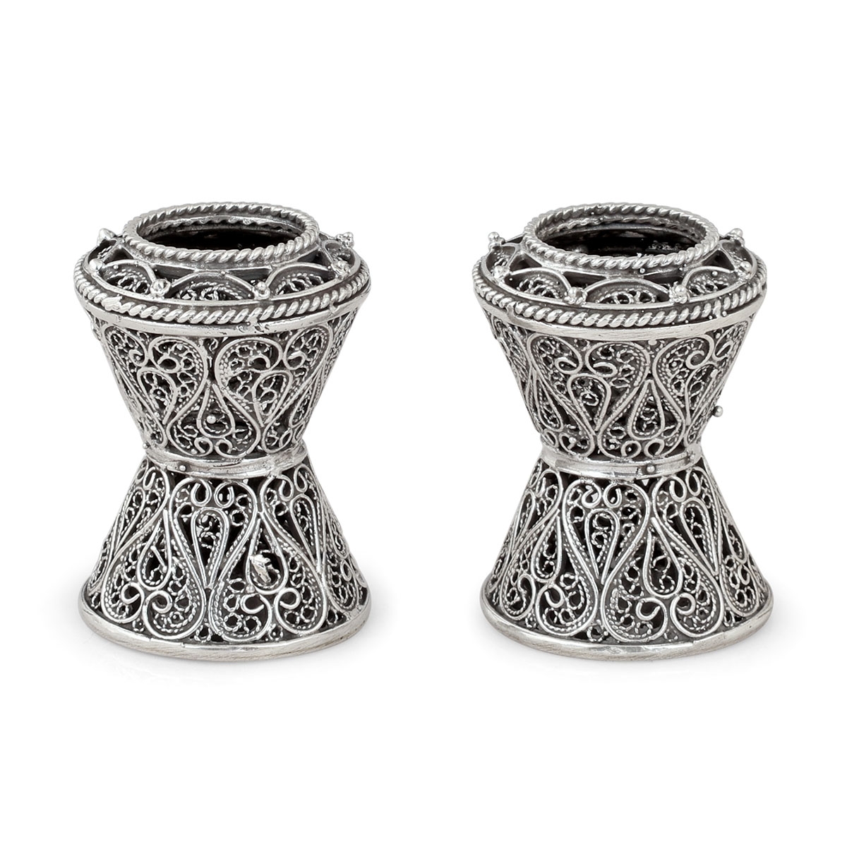 Traditional Yemenite Art Chic Handcrafted Sterling Silver Candlesticks With Filigree Design main product photo