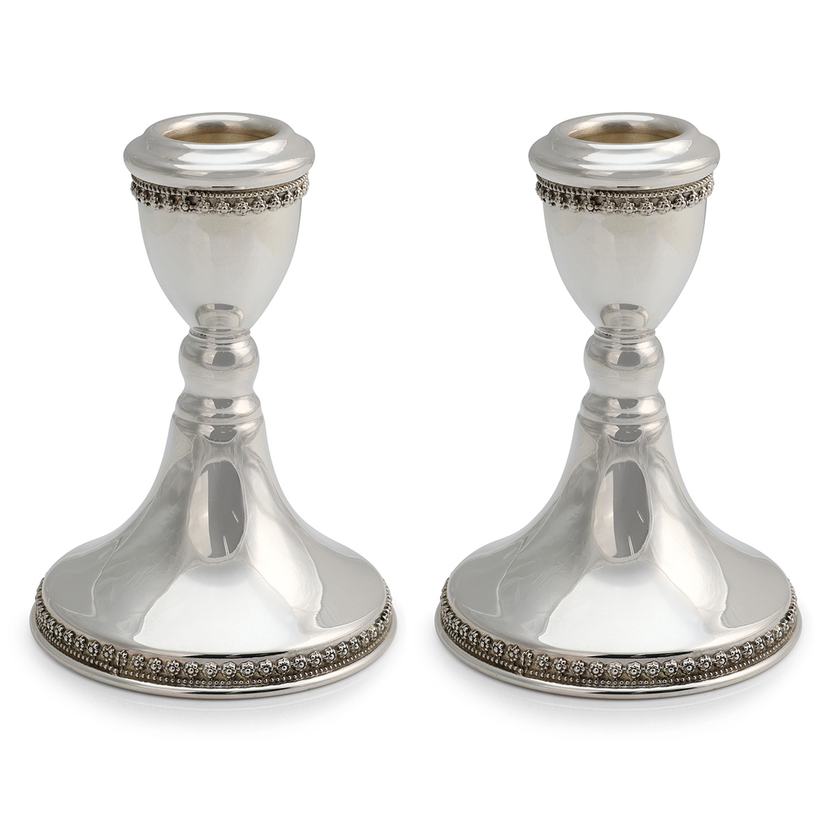 Chic Handcrafted Sterling Silver Shabbat Candlesticks With Floral Filigree Design By Traditional Yemenite Art main product photo