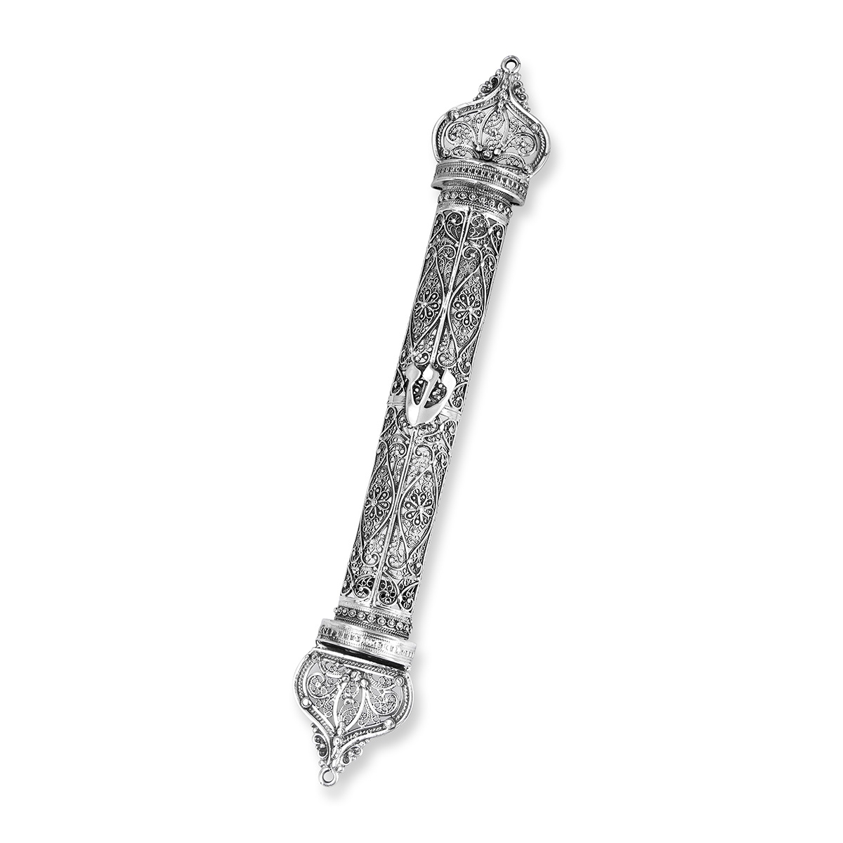 Traditional Yemenite Art Chic Handcrafted Sterling Silver Extra Large Mezuzah Case With Filigree Design main product photo