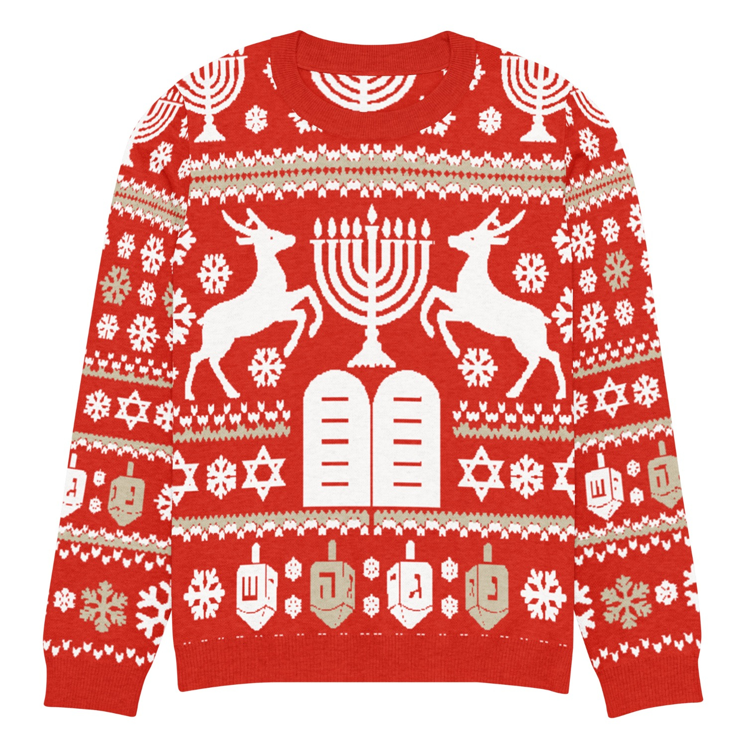 Red Hanukkah Sweater - Festive Menorah, Dreidels & Star of David Design main product photo