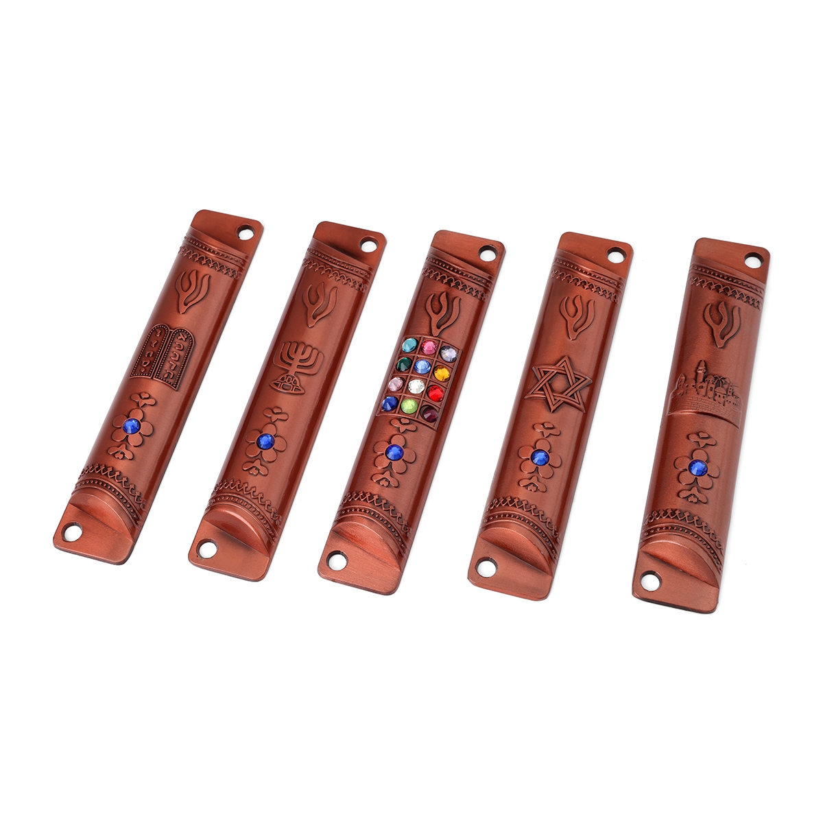 Set of 5 Mezuzah Cases - Variety of Jewish Symbols  main product photo