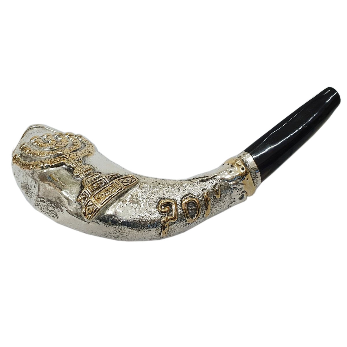 Barsheshet-Ribak English/Hebrew Customizable Silver-Plated Shofar With Menorah Design main product photo