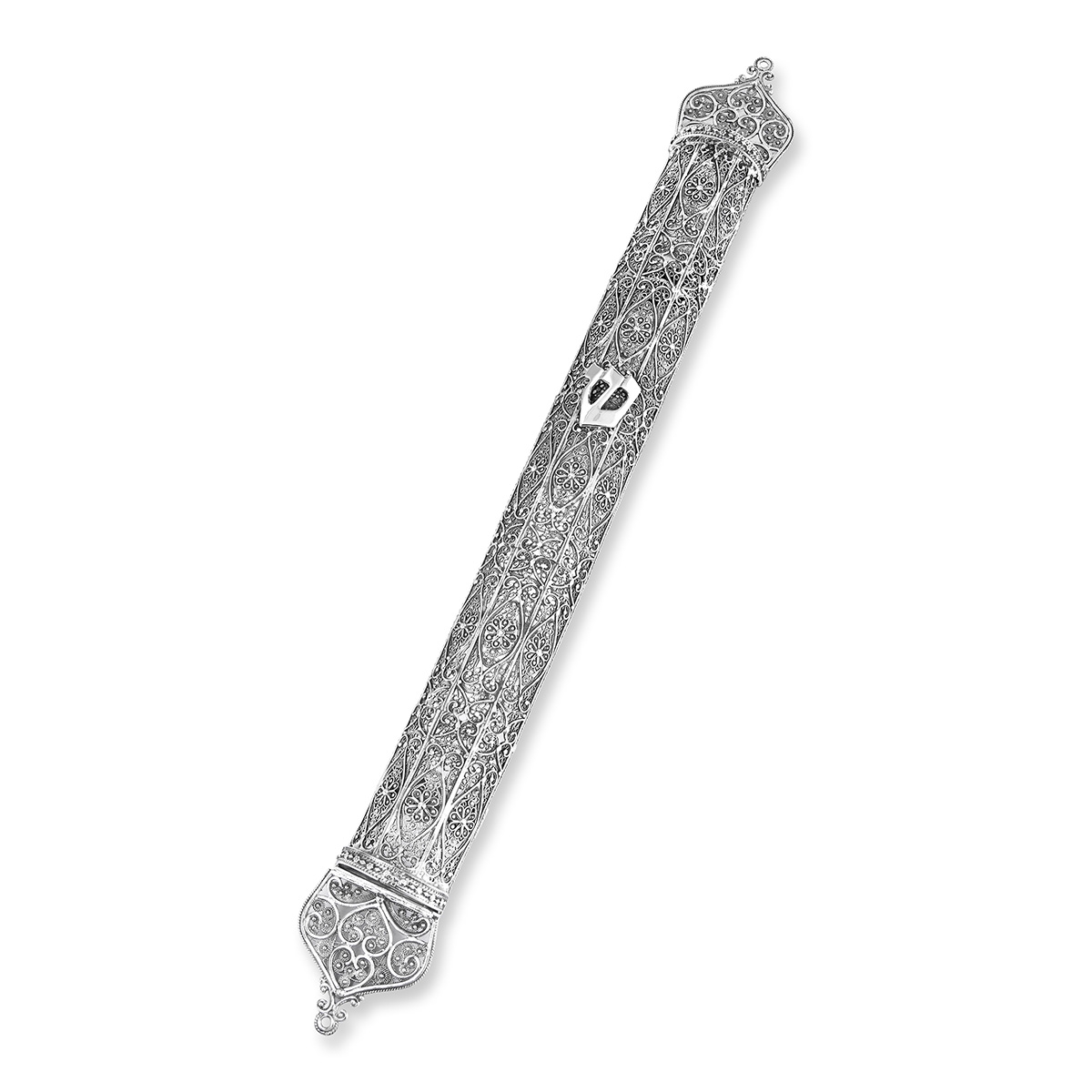 Traditional Yemenite Art Deluxe Handcrafted Sterling Silver Extra Large Mezuzah Case With Filigree Design main product photo