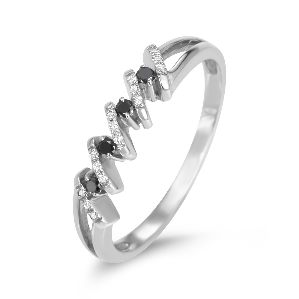Designer 14K White Gold Ring with White and Black Diamonds main product photo