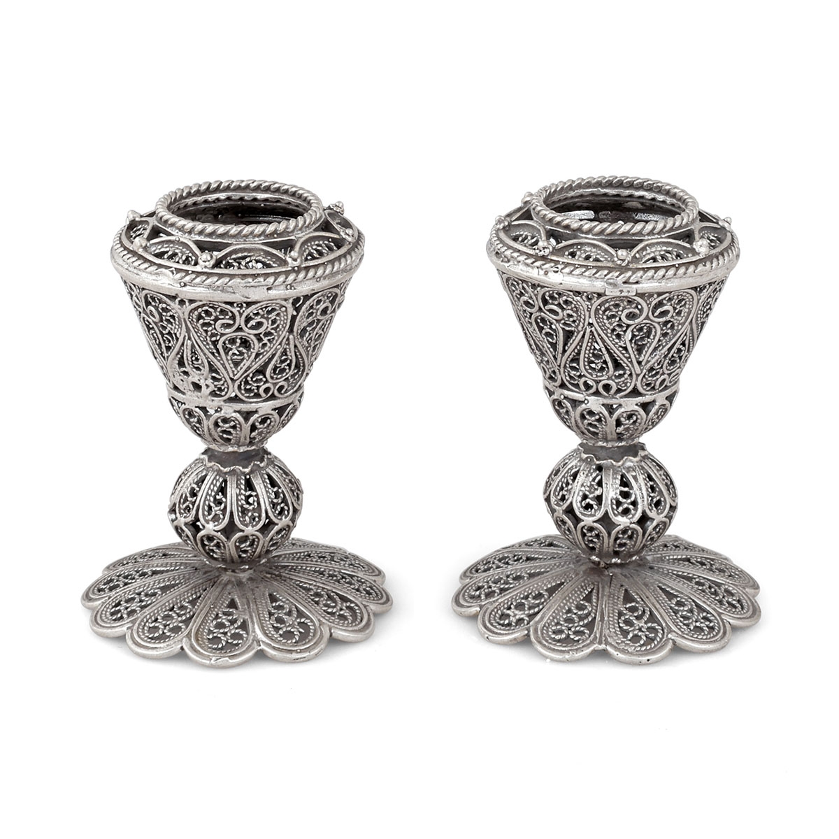Traditional Yemenite Art Designer Handcrafted Sterling Silver Candlesticks With Filigree Design main product photo