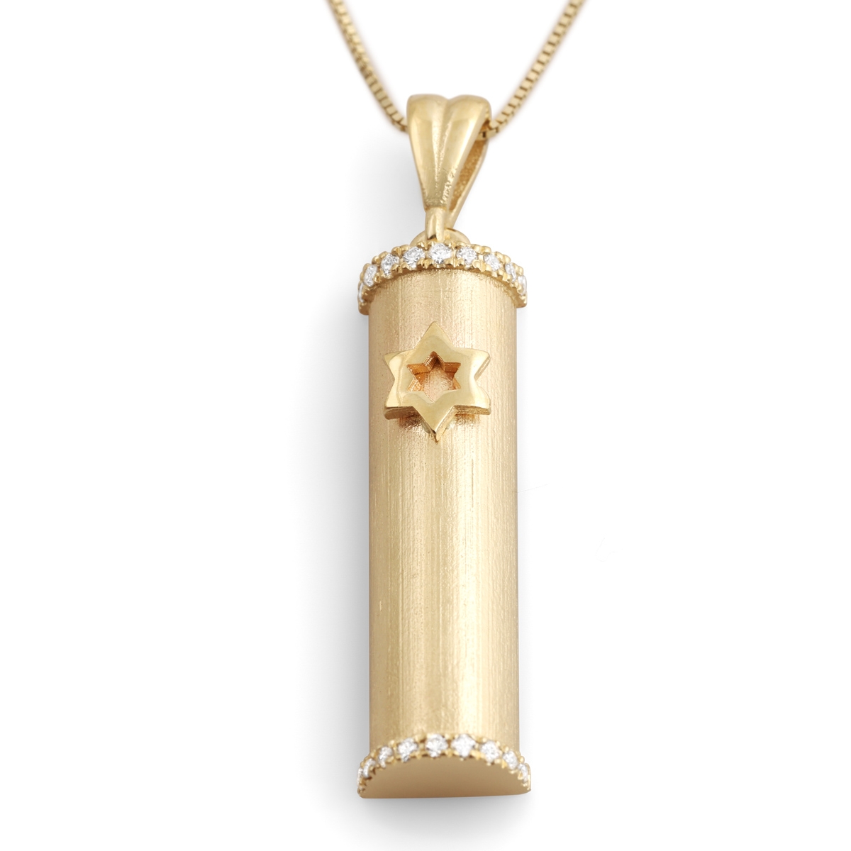 Deluxe 14K Yellow Gold Mezuzah Case Pendant with White Diamonds main product photo