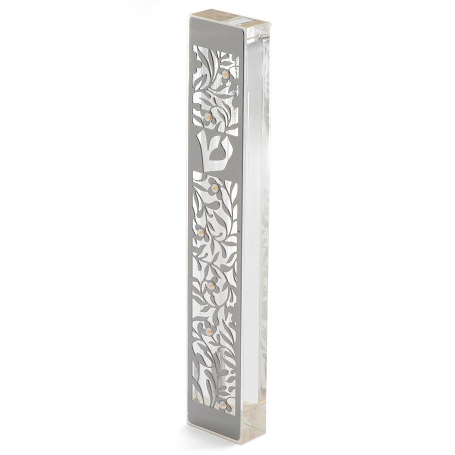 Dorit Judaica Large Acrylic and Steel Mezuzah Case - Floral main product photo