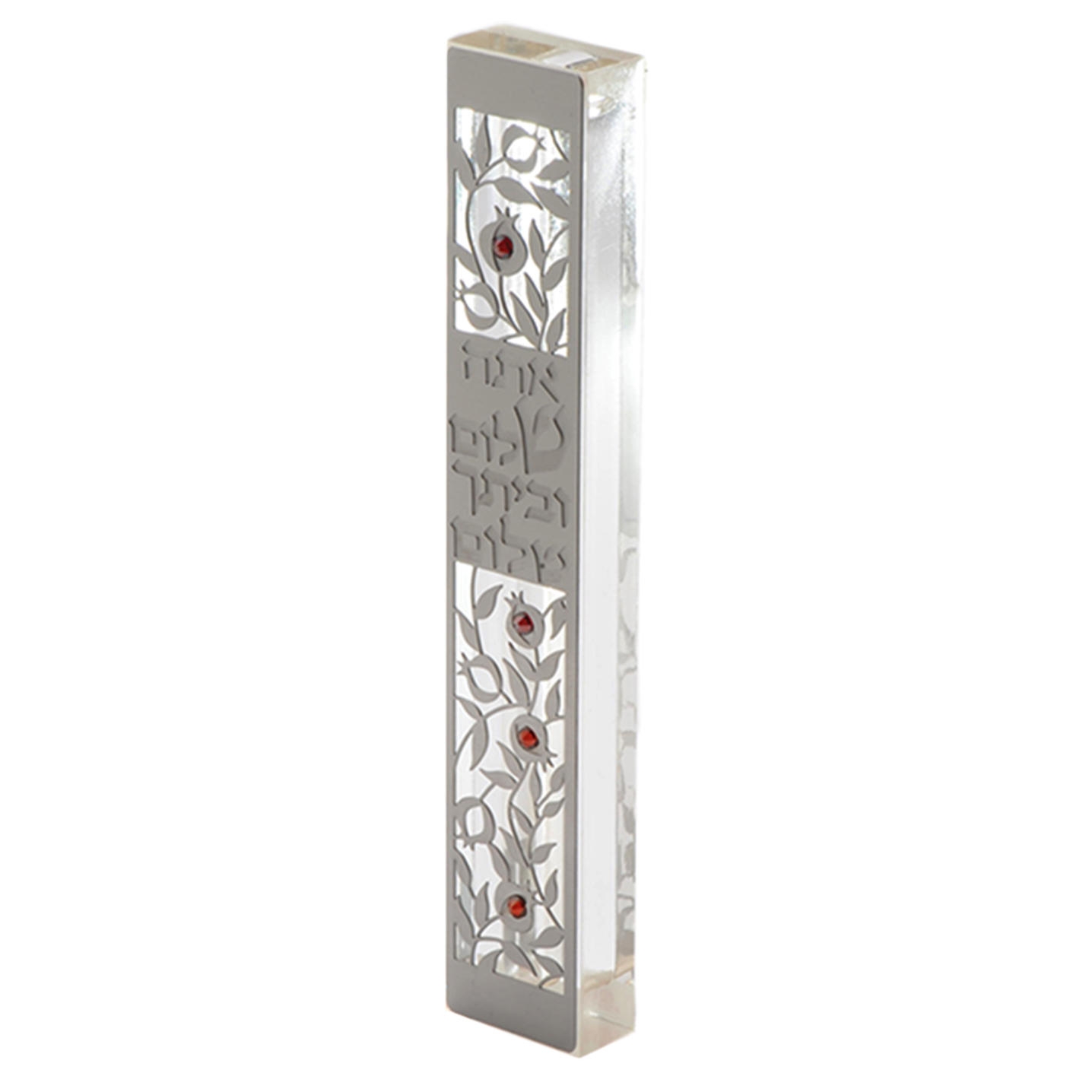 Dorit Judaica Large Acrylic and Steel Mezuzah Case - Peaceful Pomegranates main product photo