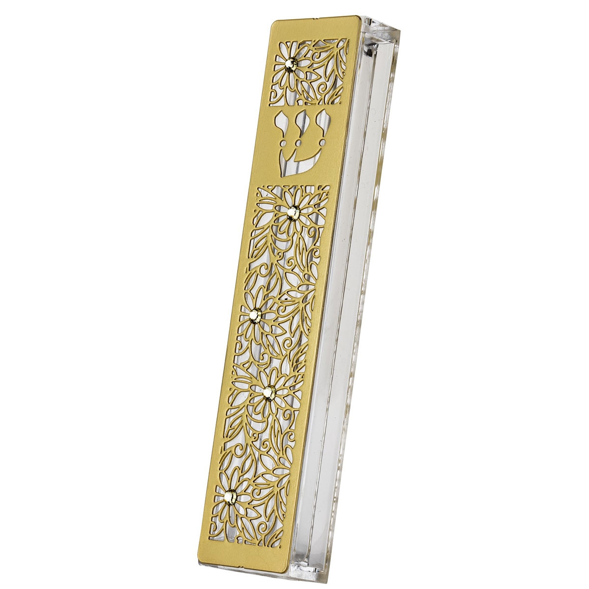Dorit Judaica Gold-Plated Acrylic Mezuzah Case With Floral Motif main product photo